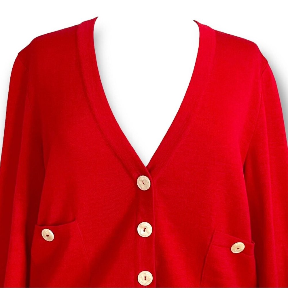 Valentino Womens Red Cardigan Sz M Vintage 80s Luxury Wool Knit Blouson Sweater - Picture 4 of 9